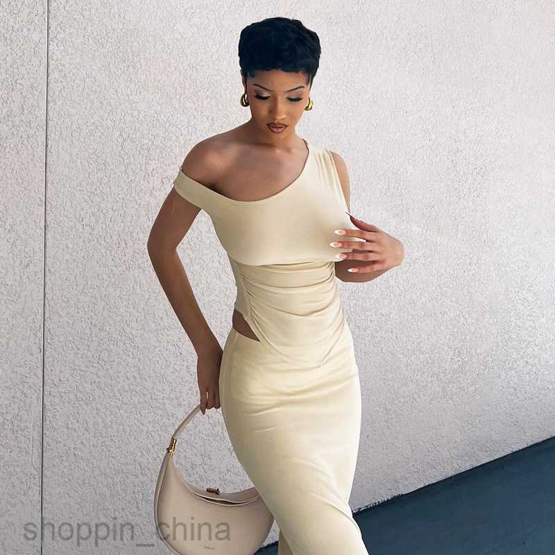 Two Piece Dress Sets Women's Summer Women's New Skew Shoulder Top Long Dress Two piece Fashion Casual Set for Women