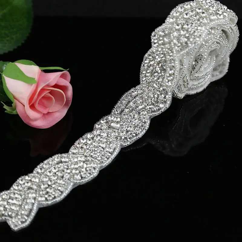 JLZXSY 1 Yard Rhinestone Applique Crystal rhinestone Bridal Accessories Crystal Trim Rhinestone Beaded Applique Wedding Applique
