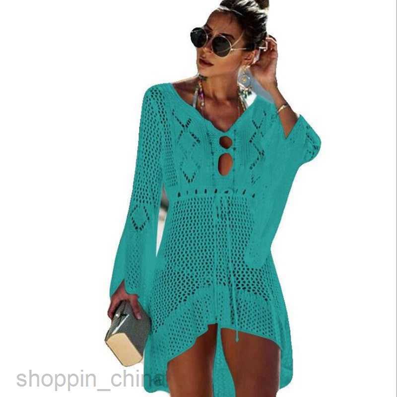 New Beach Cover Up Crochet For Women Knitted Tassel Tie Beachwear Summer Fashion Swimsuit Cover Up Sexy See-through Beach Dress S02