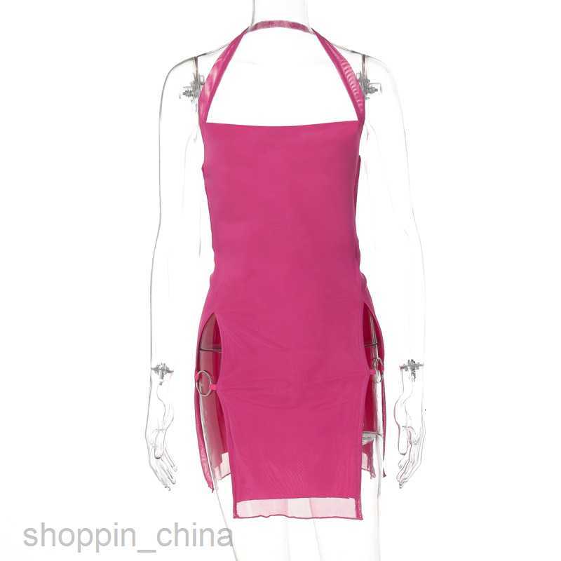 Basic Casual Dresses Sexy Spicy Girl Style Short Skirt Summer New Women's Wear Hanging Neck Split Mesh Perspective Wrap Hip Dress