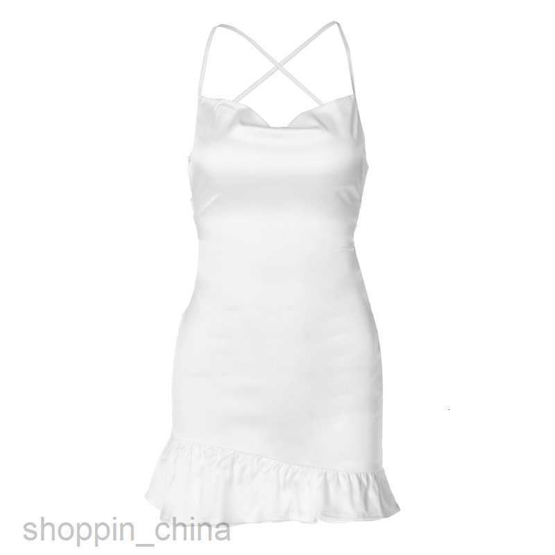 Basic Casual Dresses Wind Spring New Smooth Satin Sexy Tie Strap Backless Solid Color Short Ruffle Skirt with Hanging Strap Dress Shirt Dress