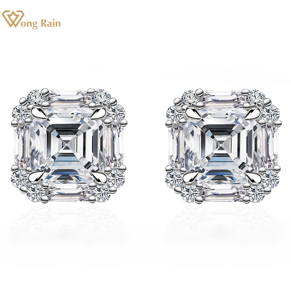 Wong Rain 100% 925 Sterling Silver VVS1 3EX Asscher Cut 6*6 MM Real Moissanite Diamonds Studs Earrings Wedding Jewelry Wholesale