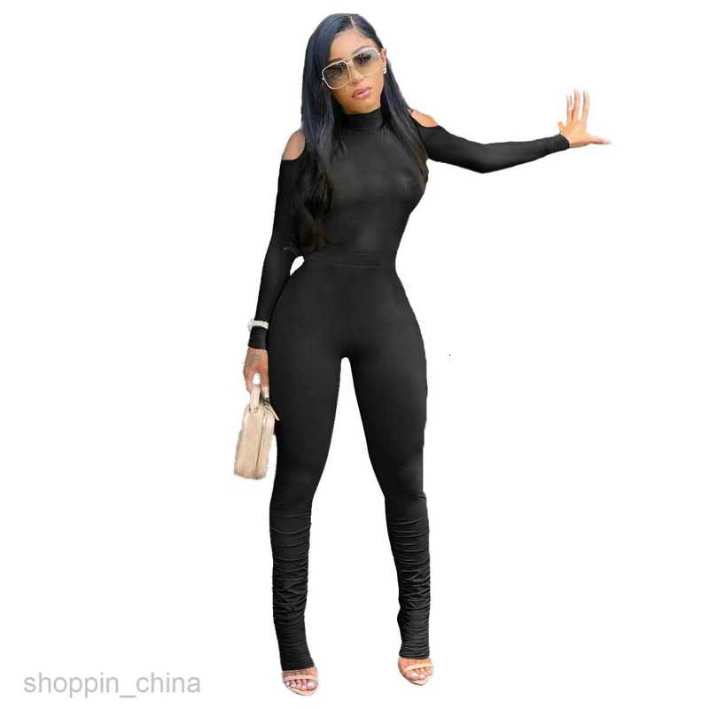 Women's Tracksuits Women's Sexy Shoulder Slim Long Sleeve Zipper Solid Color Fashion jumpsuit Sets