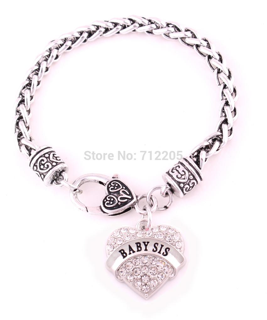 BABY SIS Lobster Claw Wheat Link Bracelet with crystal hearts Bracelet