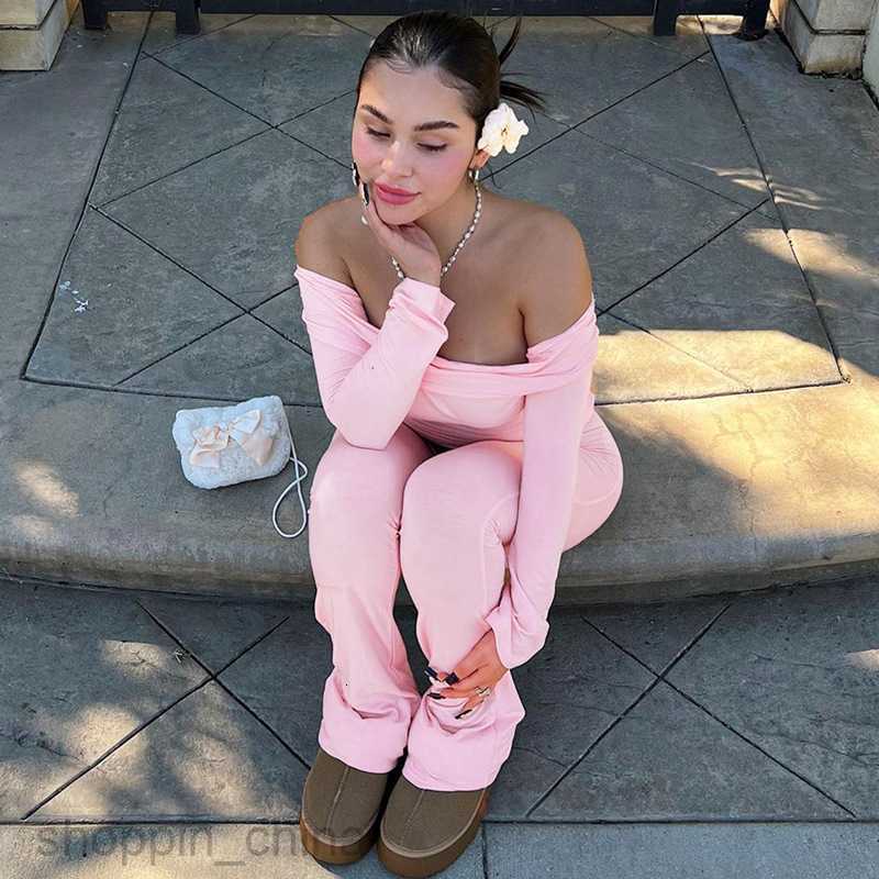 Women's Two Piece Sets Pants One shoulder long sleeved top speaker pants two-piece set for spring women's new fashionable casual set
