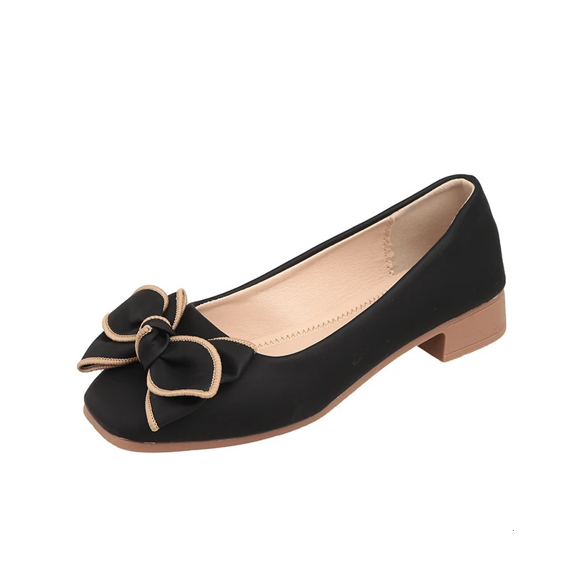 Chain Ribbon Two-Tone Flat Pumps Single-Layer Shoes for Women Square Toe Shallow Mouth Soft Bottom Comfortable Flat Pumps 240612