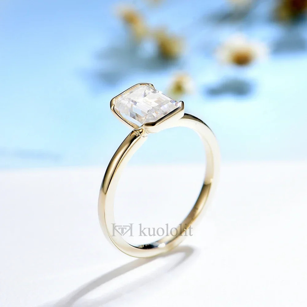 Kuololit 3CT Emerald Cut Ring for Women Soild 18K 14K Yellow Gold D/VVS1 Diamond Ring for Engagement Christmas Gifts 240530