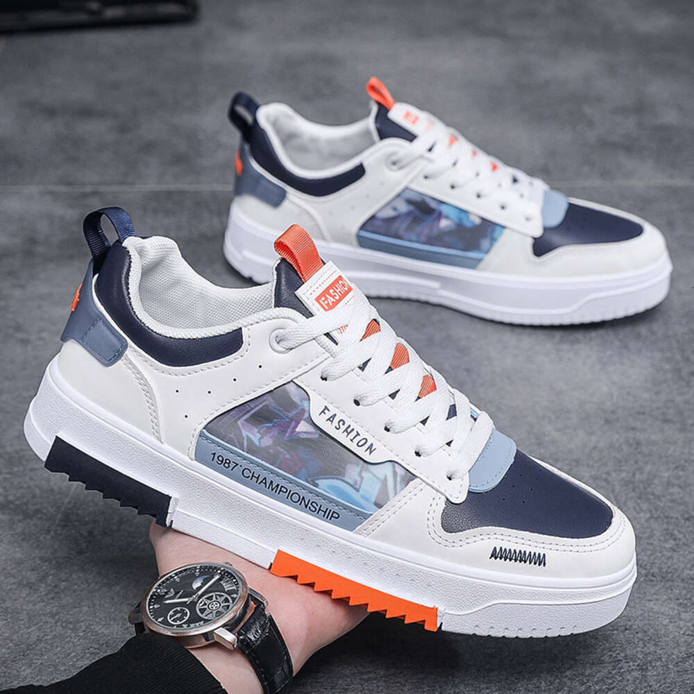 2023 Men's Fashion Walking Style Sneaker PU Leather Skateboarding Shoes with Breathable Mesh inside Skateboard Design