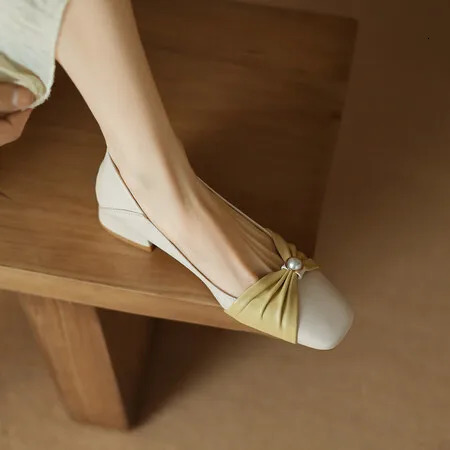 Heels 2024 Spring Square Head Shallow Mouth Bow Single Shoes Low Heel Shoes Leisure High-end 240612