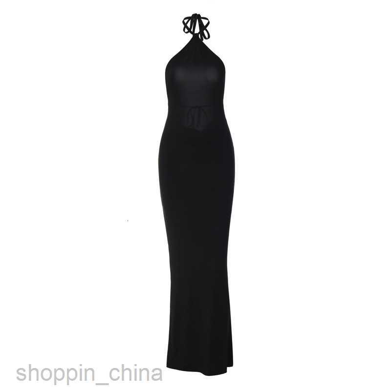 Basic Casual Dresses Spring Women's New Style Sexy Backless Solid Color Hanging Neck Style Long Dress for Women