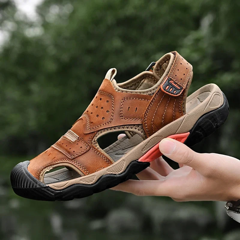 Genuine Leather Casual Sandals Shoes for Men Outdoor Walking Slippers Hiking Men Shoes Breathable Summer Sandals 240612
