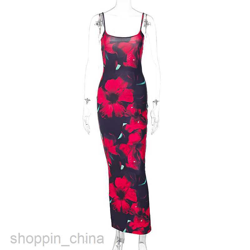 Basic Casual Dresses new fashion print U-neck sling slim sexy women's dress