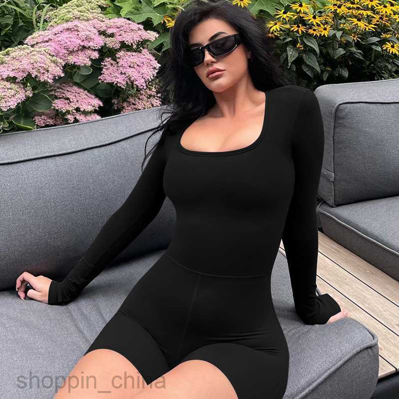 Women's Jumpsuits Rompers Wind Women's Autumn/Winter New Long sleeved U-neck Hollow High Waist Hip Lifting Sports Yoga jumpsuit