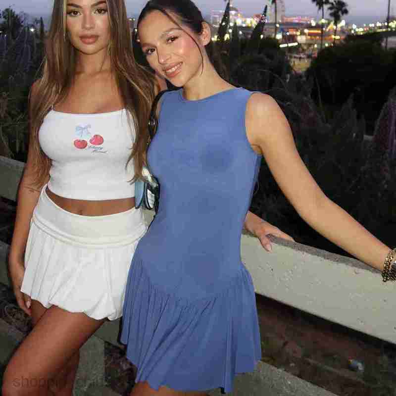 Basic Casual Dresses New summer fashion solid color sleeveless short pleated dress for women Shirt Dress