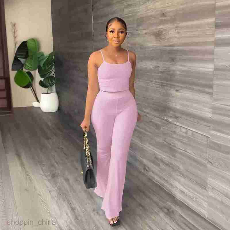 Women's Tracksuits Women's solid Camisole slim Bell-bottoms simple fashion suit Sets