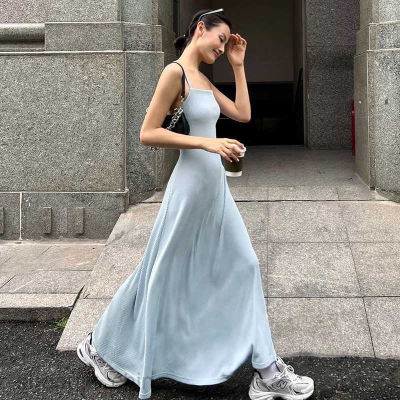 Basic Casual Women Dresses style, versatile temperament, solid color street style, loose suspender dress, casual dress for women