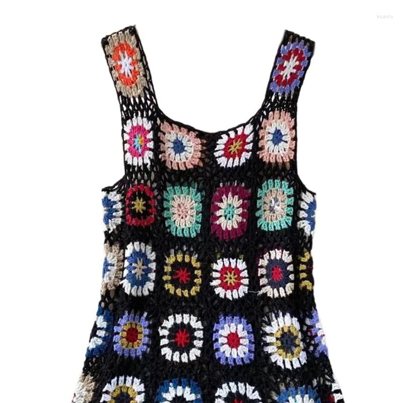 Casual Dresses Women Crocheted Flower Beach Sleeveless Square Neck A Line Short Cover Up Dress 10CF