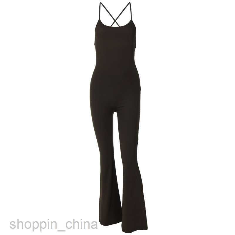 Women Jumpsuits Rompers Women's 2024 spring new solid color suspender backless wide leg flared pants sports yoga jumpsuit