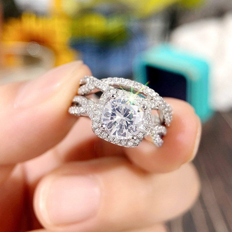 Vintage Female Round Crystal Stone Ring Set Charm Gold Silver Color Wedding Rings For Women Trendy White Zircon Engagement