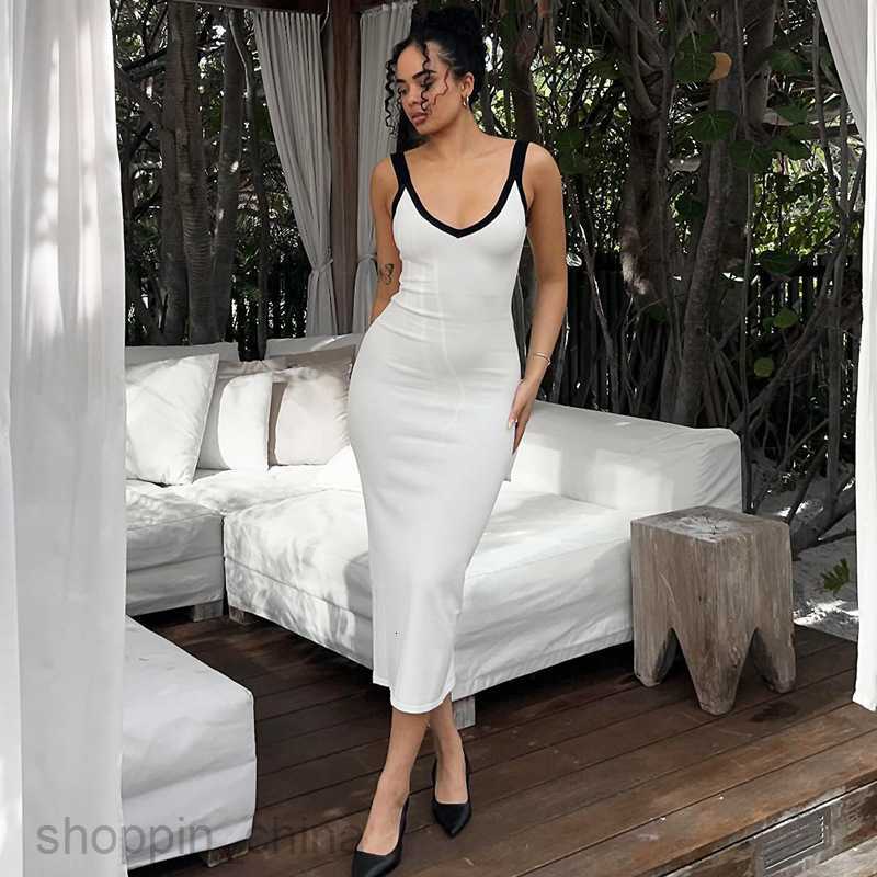 Basic Casual Dresses Women's clothing summer new contrasting backless style slim fitting suspender dress