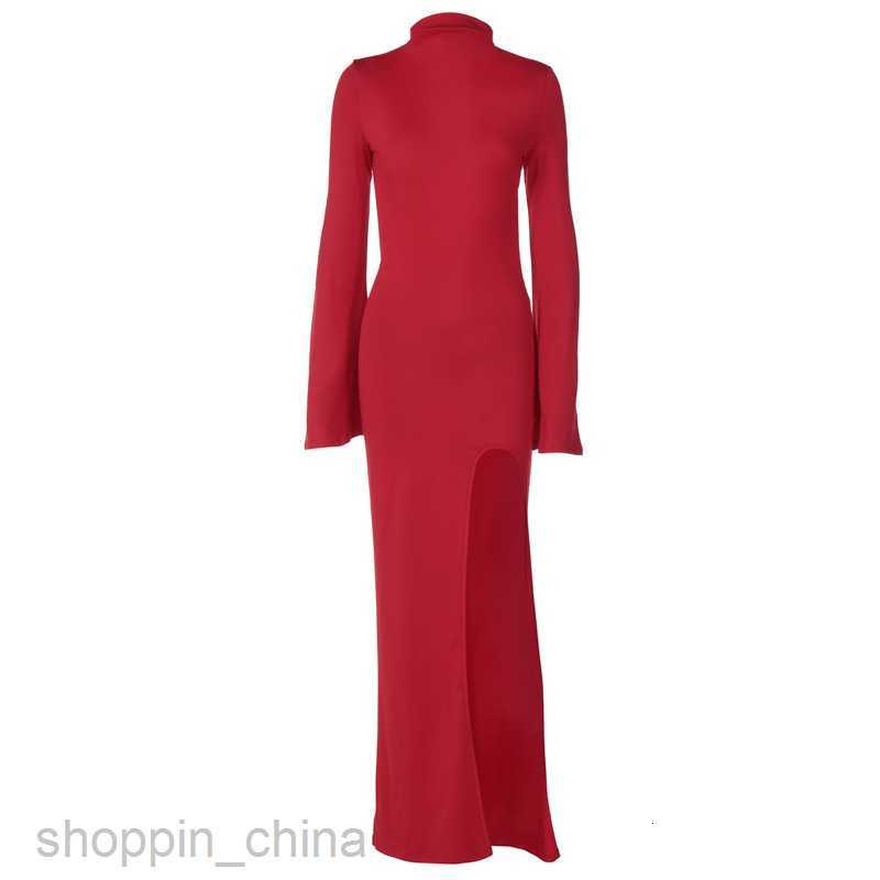 Basic Casual Dresses Feng Spring Women's New Flare Sleeves Sexy Open Back Split Long Dress Slim Fit Dress