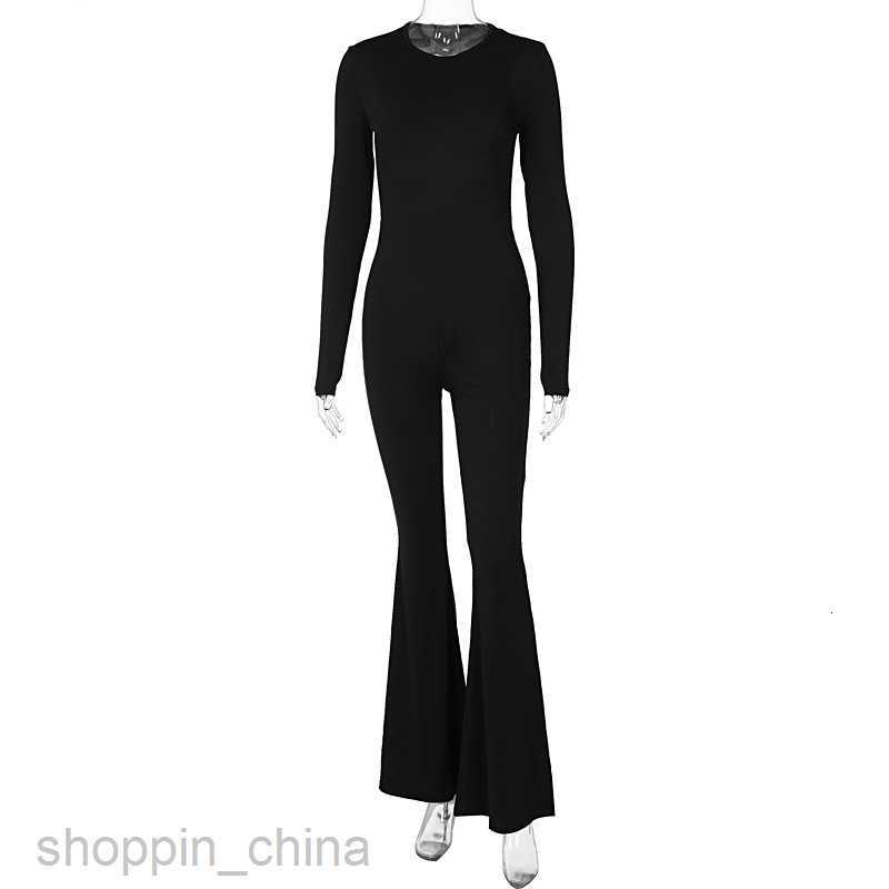 Women's Jumpsuits Rompers Feng Spring New Women's Sexy Backless Long sleeved Flare Pants Slim Fit Lifting Hip jumpsuit for Women
