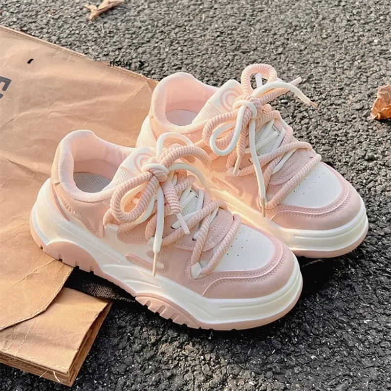 Maogu Platform Breathable Running Sports Chunky Shoes Student Comfortable Kawaii Ladies Footwear Pink Casual Sneakers for Women 240612