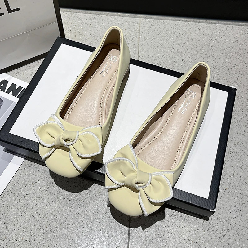 Chain Ribbon Two-Tone Flat Pumps Single-Layer Shoes for Women Square Toe Shallow Mouth Soft Bottom Comfortable Flat Pumps 240612