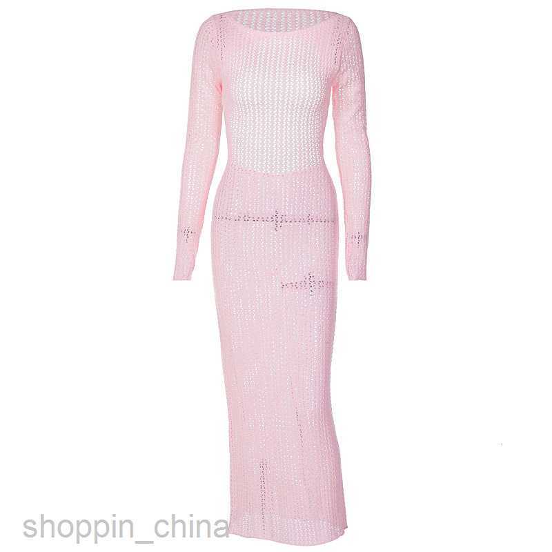 Basic Casual Women Dresses Sexy backless sweater knitted dress for women's clothing spring new long sleeved solid color slim fit long dress for w