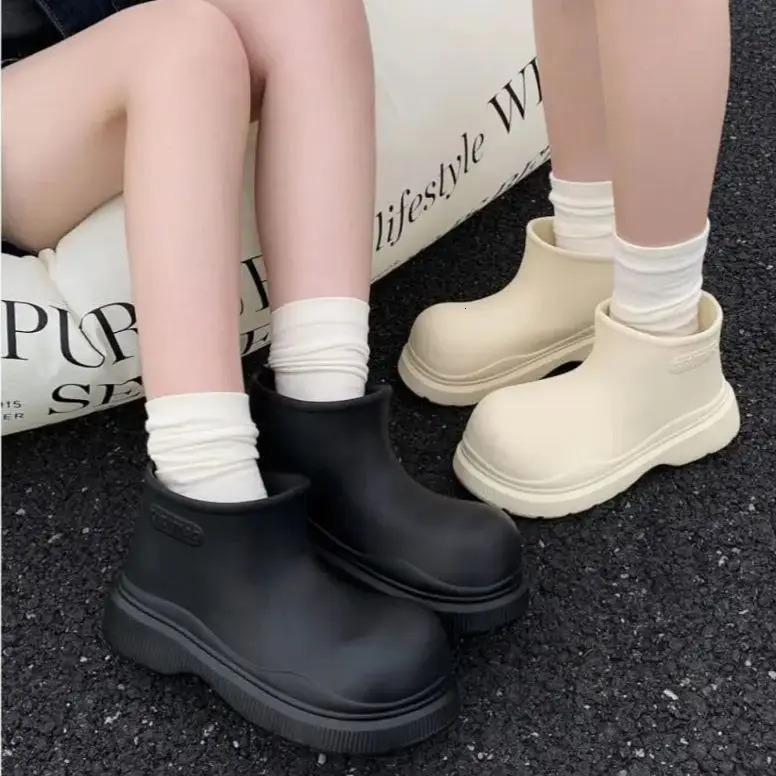 Fashion Softsole Waterproof Anti-slip Rubber Shoes Spring Summer Outer Ugly Moe Round Head Short Rain Boots Women Simple 240612