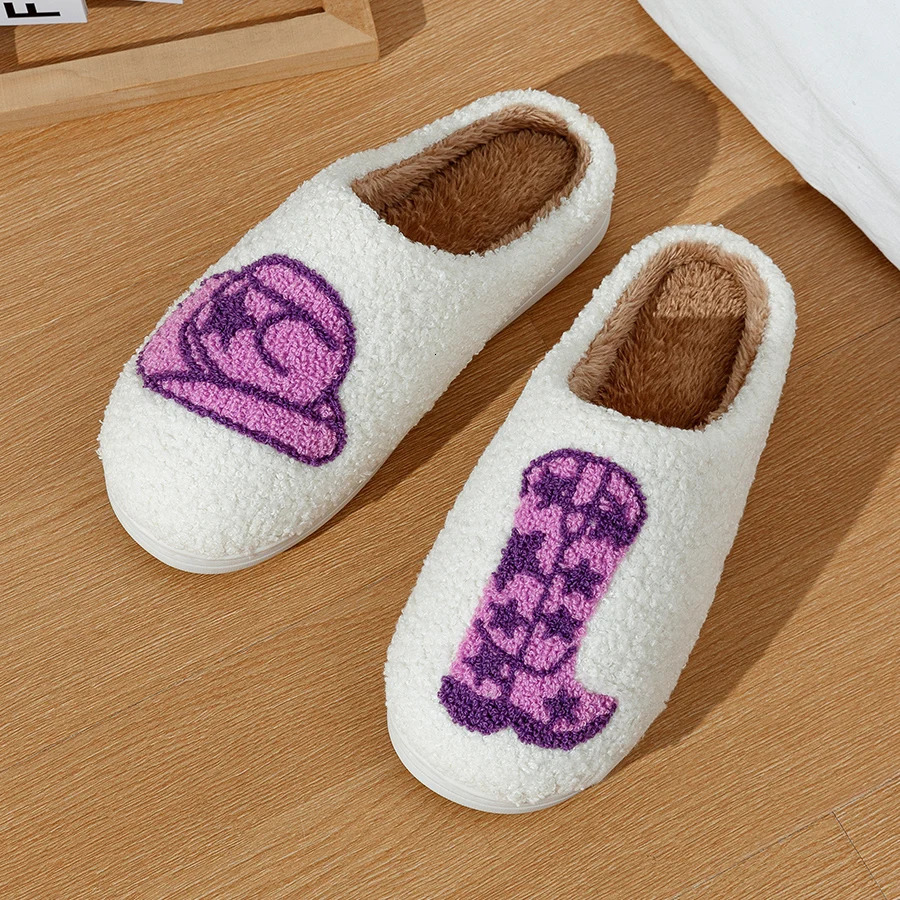 Country Nashville Style Boot Women Slippers Cowgirl Hat Fluffy Slides Comfortable Cozy Comfy Houseshoes Winter Home Cowboy Shoes 240612