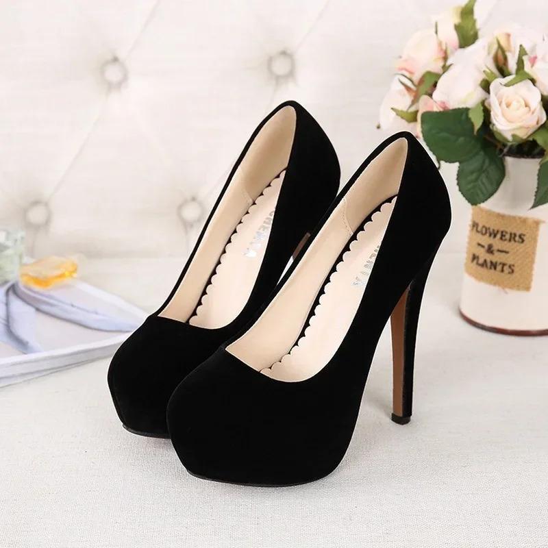 Women Pumps Fashion Flock Womens Sandals 14cm Platform Wedding Pumps Casual Thin Heels Womens Shoes 240612