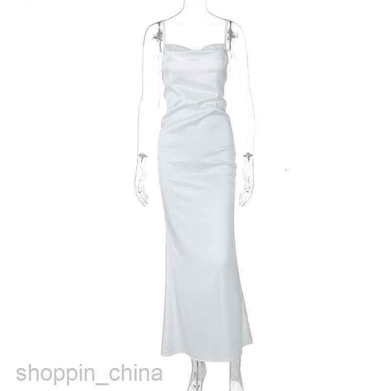 Basic Casual Women Dresses Summer Elegant Style New Solid Color Splicing Lace up Waist Tie Long Slim Hanging Strap Dress for Women