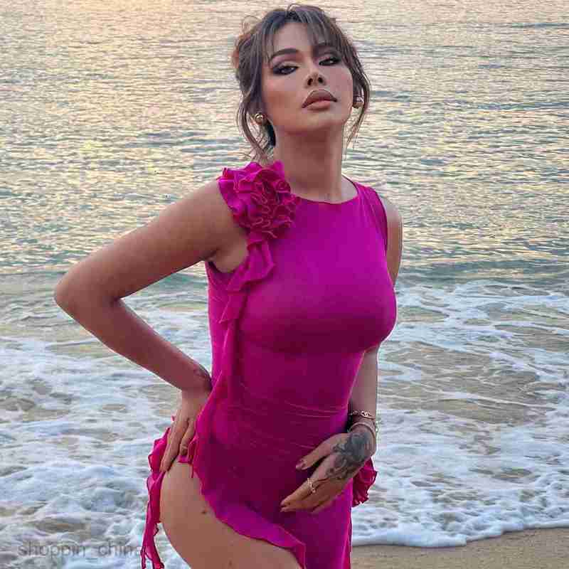 Basic Casual Dresses style characteristic new women's perspective gauze sexy backless lace splicing ear edge dress