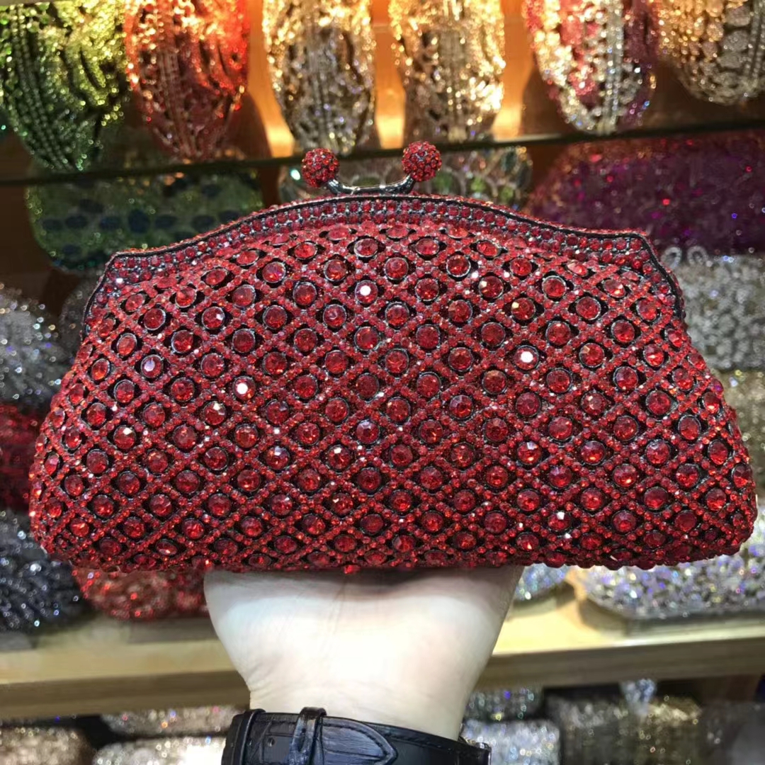 Lady 19 Style Red Color Stones Minaudiere Rhinestones Wine Red Evening Bags Women Party Bridal Clutches Bag Wedding Clutch Purse