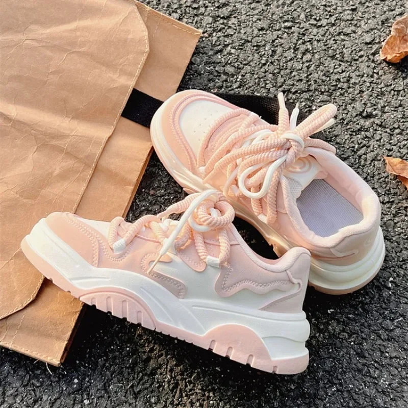 Maogu Platform Breathable Running Sports Chunky Shoes Student Comfortable Kawaii Ladies Footwear Pink Casual Sneakers for Women 240612