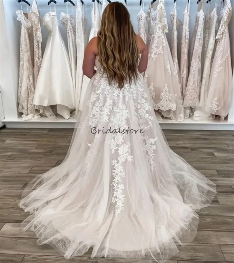 Boho Plus Size Wedding Dress 2024 Sweetheart Appliques Lace Country Garden Bride Dress Elegant Women Country Civil Beach Bridal Dress Vestios Novias R