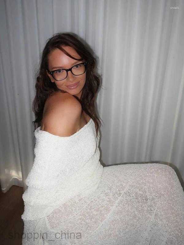 Casual Dresses Women's Summer Slash Neck Sunscreen Maxi Dress Chic Long Sleeve Bodycon Knitted Vestidos Female Elegant Holiday G05