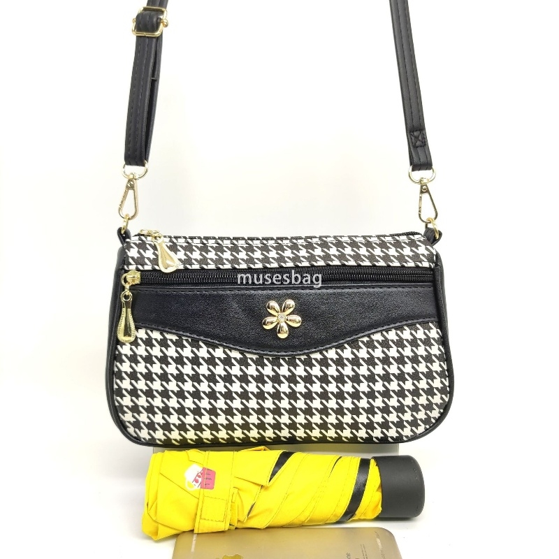 Designer Women's High Quality Thousand Bird Grid Color Contrast Fashionable Diagonal Straddle Bag Temperament Practical One Shoulder Retro Small 