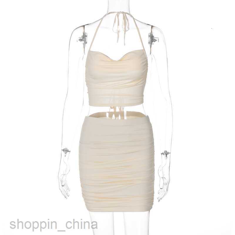 Two Piece Dress Sets Sealing Summer Women's New Sexy Lace up Small Vest Folded Slim Fit Short Skirt Set