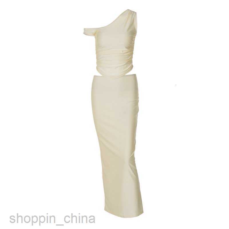 Two Piece Dress Sets Women's Summer Women's New Skew Shoulder Top Long Dress Two piece Fashion Casual Set for Women