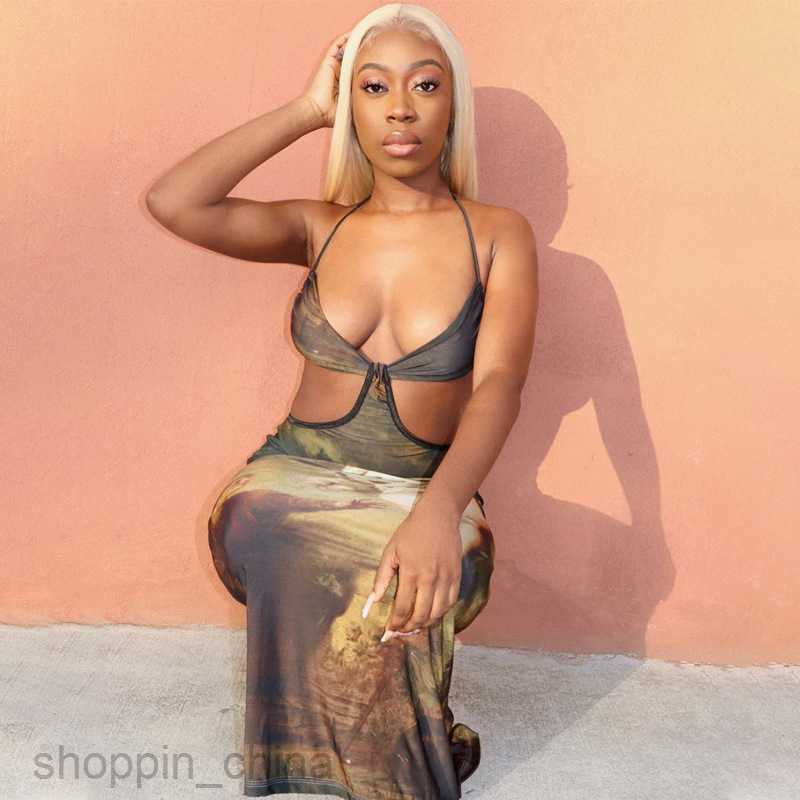 Basic Casual Dresses Women's clothing new product summer hanging neck suspender undershirt waist hollow printed dress