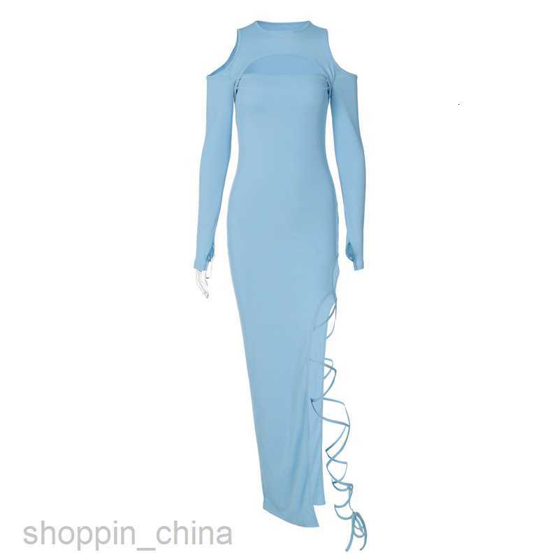 Basic Casual Dresses Sexy Leggings Split Dress Style Spring Women's New Solid Color Long sleeved Hollow Long Skirt