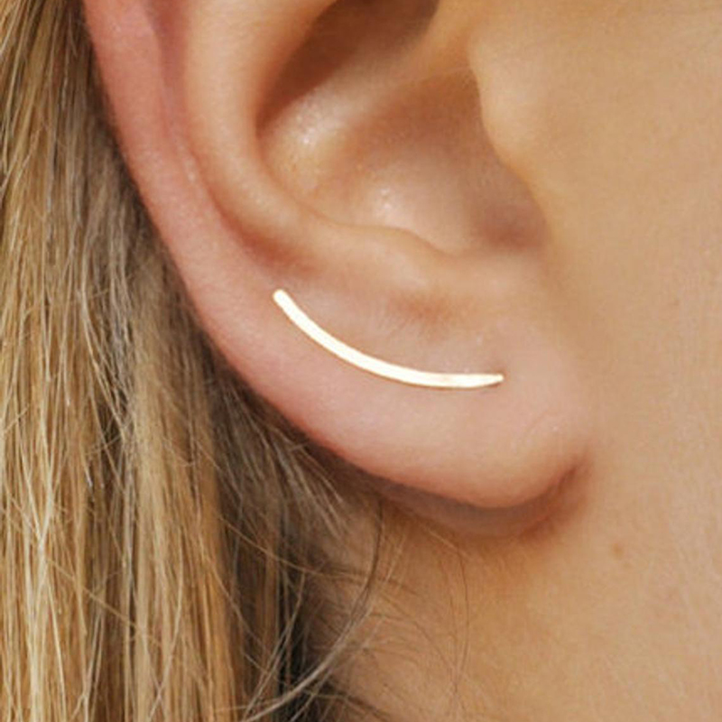 Aide 925 Sterling Silver Smooth Long Line Ear Climber Stud Earrings For Women Minimalist Ear Crawlers Studs Piercing Jewelry