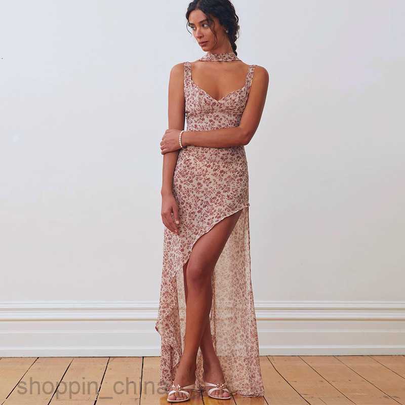 Basic Casual Women Dresses Spring Top New Women's Wear Sling Straps, Fragmented Flowers, Sexy Open Back Split Strap Dress for Women