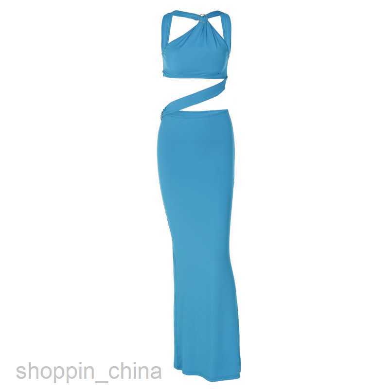 Basic Casual Women Dresses Summer Women's New Solid Color Hollow Pearl Chain Sexy Backless Fashion Wrapped Hip Dress