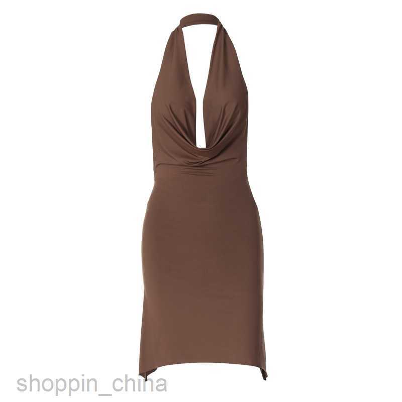 Basic Casual Dresses Women's Summer Solid Color New Sexy Deep V Hollow Open Back Sleeveless Hanging Neck Wrapped Hip Dress for Women