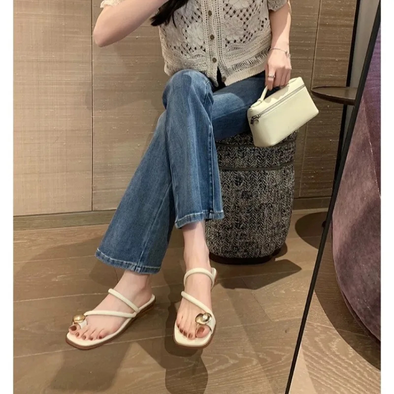 DOGHC Zapatillas De Verano Para Mujer Chanclas Informales Bajo Grueso Sandalias De Gladiador De Cuero 240613