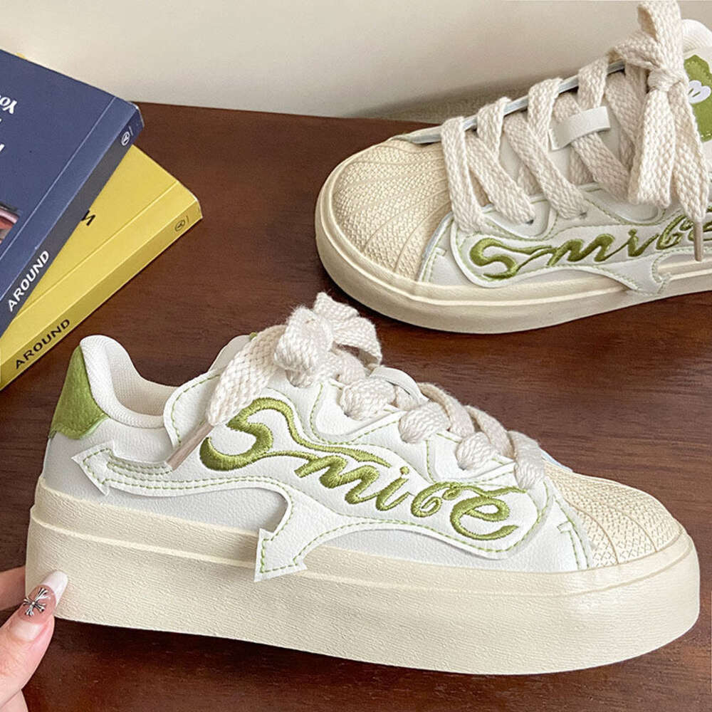 Letter Embroidery Shell Head Small White Shoes Women's Summer New Style 2024 Casual All-match Student Thick-soled Sneakers Trend b5048