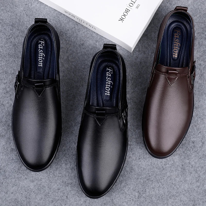 Mens Casual Genuine Leather Shoes Soft Slip on Loafers Non Slip Breathable Driving Flats Spring Walking Business Shoes Mocassin 240612